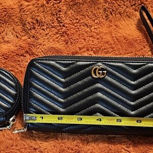 Black Quilted Wallet with Gold Logo